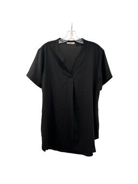Timeson Womens Short Sleeve Blouse V-Neck Black Size XL